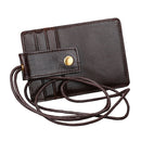 KB153 Antimagnetic RFID Leather Card Holder ID Card Badge with Lanyard(Coffee)