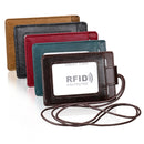 KB153 Antimagnetic RFID Leather Card Holder ID Card Badge with Lanyard(Coffee)