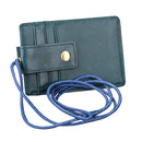 KB153 Antimagnetic RFID Leather Card Holder ID Card Badge with Lanyard(Blue)
