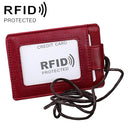 KB153 Antimagnetic RFID Leather Card Holder ID Card Badge with Lanyard(Red)