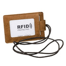 KB153 Antimagnetic RFID Leather Card Holder ID Card Badge with Lanyard(Yellowish-brown)