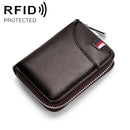 KB155 Antimagnetic RFID Zipper Leather Large-capacity Cards Holder Wallet(Coffee)