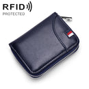 KB155 Antimagnetic RFID Zipper Leather Large-capacity Cards Holder Wallet(Dark Blue)