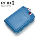 KB155 Antimagnetic RFID Zipper Leather Large-capacity Cards Holder Wallet(Lake Blue)