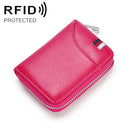 KB155 Antimagnetic RFID Zipper Leather Large-capacity Cards Holder Wallet(Rose Red)