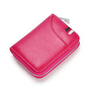 KB155 Antimagnetic RFID Zipper Leather Large-capacity Cards Holder Wallet(Rose Red)