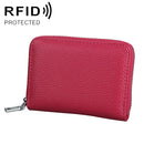 KB205 Antimagnetic RFID Litchi Texture Leather Zipper Large-capacity Card Holder Wallet(Rose Red)