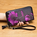 907 Antimagnetic RFID Women Flower Pattern Large Capacity Hand Wallet Purse Phone Bag with Card Slots(Green)