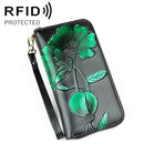 907 Antimagnetic RFID Women Flower Pattern Large Capacity Hand Wallet Purse Phone Bag with Card Slots(Green)