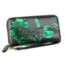 907 Antimagnetic RFID Women Flower Pattern Large Capacity Hand Wallet Purse Phone Bag with Card Slots(Green)