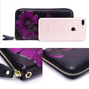 907 Antimagnetic RFID Women Flower Pattern Large Capacity Hand Wallet Purse Phone Bag with Card Slots(Green)