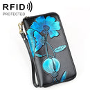 907 Antimagnetic RFID Women Flower Pattern Large Capacity Hand Wallet Purse Phone Bag with Card Slots(Blue)