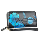 907 Antimagnetic RFID Women Flower Pattern Large Capacity Hand Wallet Purse Phone Bag with Card Slots(Blue)