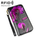 907 Antimagnetic RFID Women Flower Pattern Large Capacity Hand Wallet Purse Phone Bag with Card Slots(Purple)