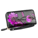 907 Antimagnetic RFID Women Flower Pattern Large Capacity Hand Wallet Purse Phone Bag with Card Slots(Purple)