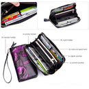 907 Antimagnetic RFID Women Flower Pattern Large Capacity Hand Wallet Purse Phone Bag with Card Slots(Purple)