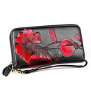 907 Antimagnetic RFID Women Flower Pattern Large Capacity Hand Wallet Purse Phone Bag with Card Slots(Red)