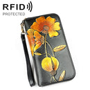 907 Antimagnetic RFID Women Flower Pattern Large Capacity Hand Wallet Purse Phone Bag with Card Slots(Yellow)