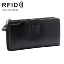 8236 Antimagnetic RFID Multi-function Oil Wax Leather Lady Wallet Large-capacity Purse (Black)