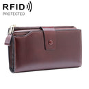 8236 Antimagnetic RFID Multi-function Oil Wax Leather Lady Wallet Large-capacity Purse (Coffee)
