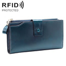 8236 Antimagnetic RFID Multi-function Oil Wax Leather Lady Wallet Large-capacity Purse (Blue)