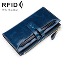 8239 Antimagnetic RFID Multi-function Leather Lady Wallet Large-capacity Purse with Detachable Card Holder(Blue)