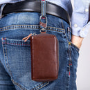 9101 Multi-function Waist Hanging Oil Wax Leather Zipper Wallet Keys Holder Bag(Wine Red)