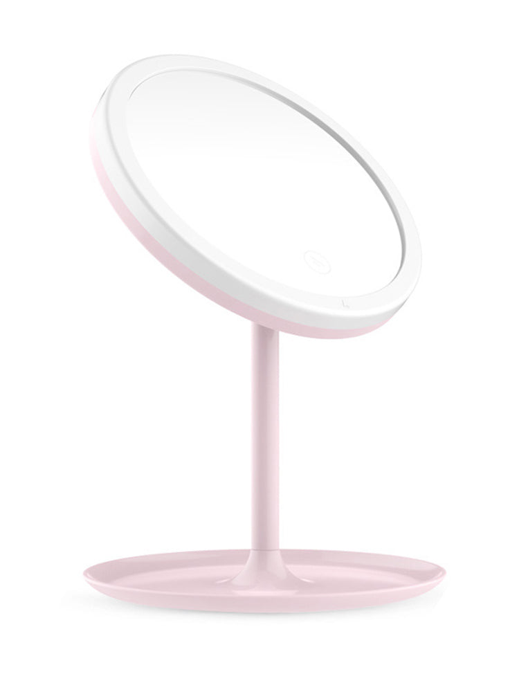 Folding Mirror LED Lighting Make Up USB Rechargeable With Storage Pink Best 1 PC