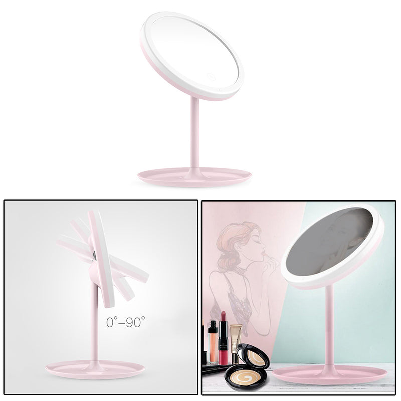 Folding Mirror LED Lighting Make Up USB Rechargeable With Storage Pink Best 1 PC