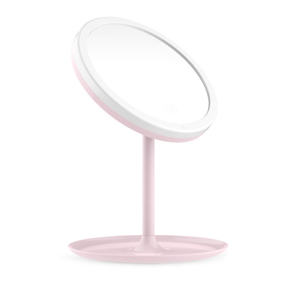 Folding Mirror LED Lighting Make Up USB Rechargeable With Storage Pink Best 1 PC