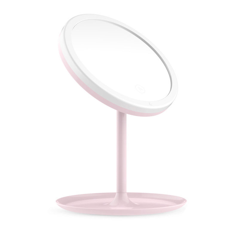 Folding Mirror LED Lighting Make Up USB Rechargeable With Storage Pink Best 1 PC