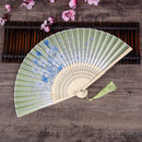 2x Chinese Hand Fan Folding Silk Bamboo Retro Printing Wedding Party Hot