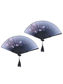 2pcs Beautiful Wedding Folding Hand Fan Chinese Silk Bamboo Pattern Bridal Gift
