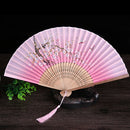 2x Chinese Hand Fan Folding Silk Bamboo Retro Printing Wedding Party Hot