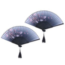 2x Chinese Hand Fan Folding Silk Bamboo Retro Printing Wedding Party Hot
