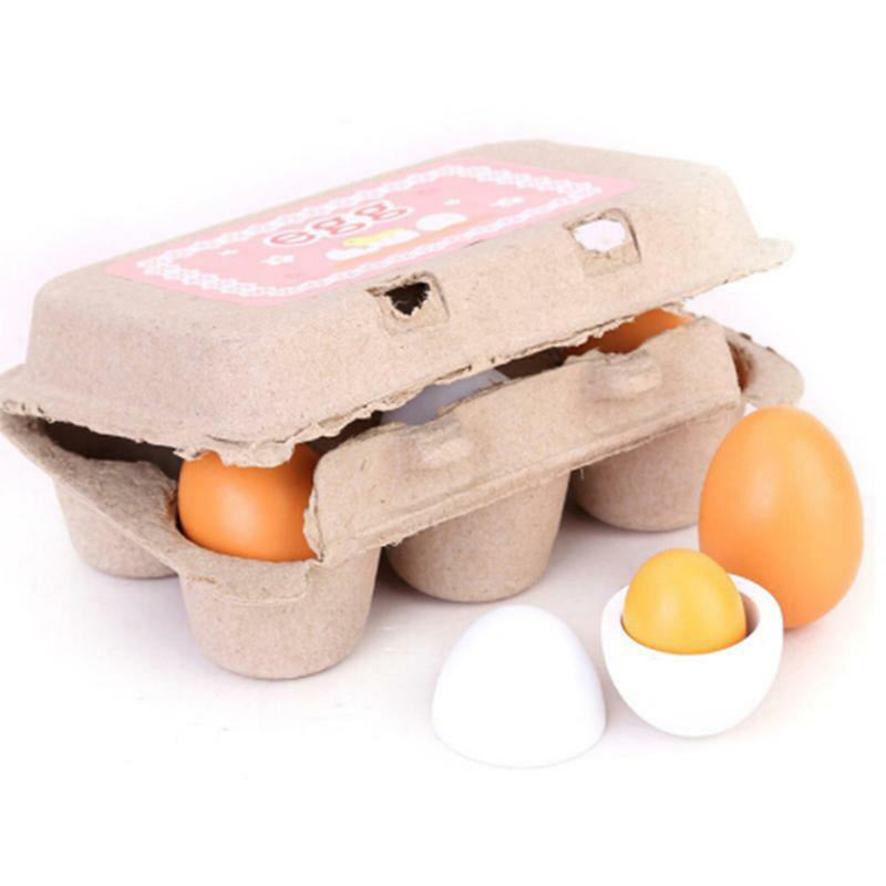 6pcs Set Wooden Eggs Yolk Pretend Play Kitchen Food Kid Toys Child Gifts Cooking