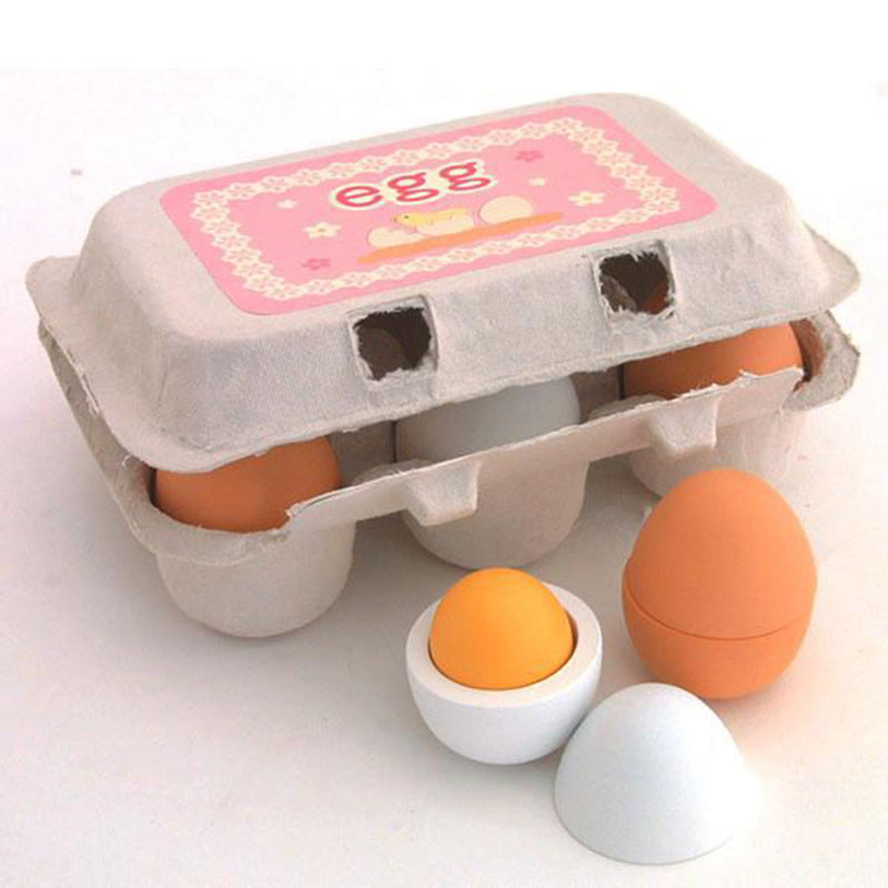 6PCS Wooden Eggs Yolk Pretend Play Kitchen Food Cooking Kids Children B bK FS
