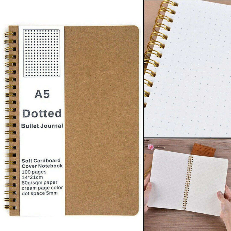 1 x Journal Notebook A5 Hardcover Cardboard Dot Grid Spiral Journal White