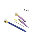 2Pcs Big Crystal Diamond Ballpoint Pen Bling Metal Ballpoint Pens Office New