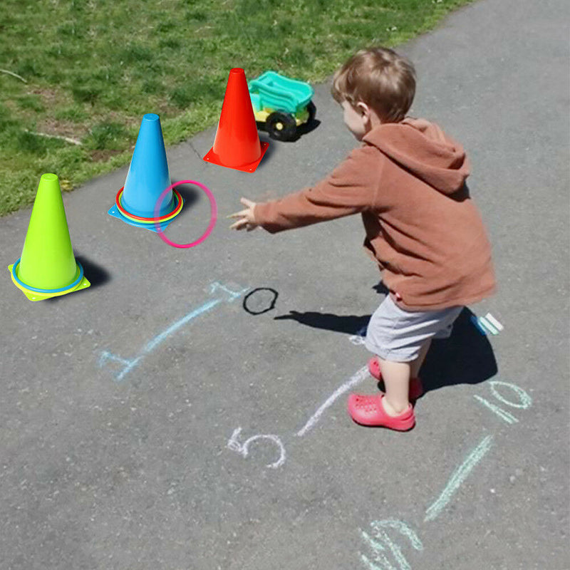 Ring Toss Game Set 2-In-1 Cones Throwing Rings Kids Birthday Gifts Outdoor Play