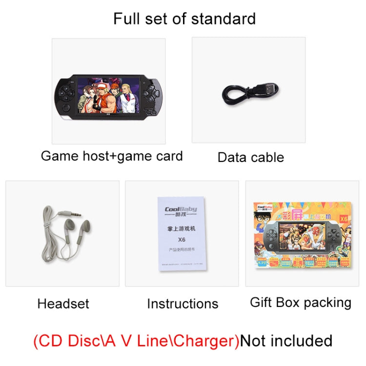 X6 4.3 inch Screen Retro Portable Game Console with 3MP Camera, Built-in 10000 Games, Supports E-book / Recording / Music Playing / Video Playing(Black)