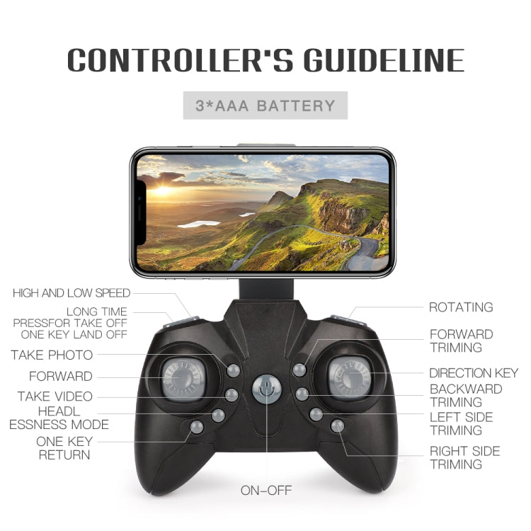 LF606 Wifi FPV Mini Quadcopter Foldable RC Drone with 2.0MP Camera & Remote Control, Support One Key Take-off / Landing, One Key Return, Headless Mode, Altitude Hold Mode(Black)