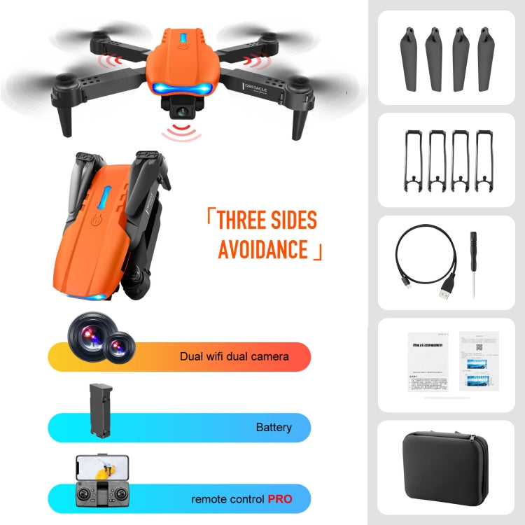 K3 E99 Pro 4K Mini Drone Helicopter Three-sided Obstacle Avoidance Foldable Quadcopter Toy, Dual Cameras(Orange)