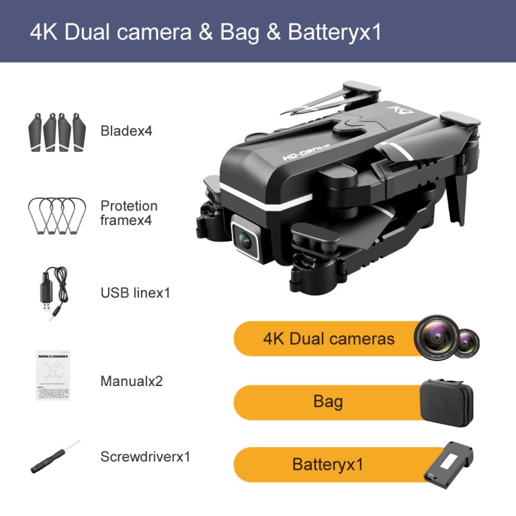 KK1 4K 2.4G 4CH 6 Axis Mini Drone Wifi FPV Foldable Aircraft Fly Toy, Dual Cameras