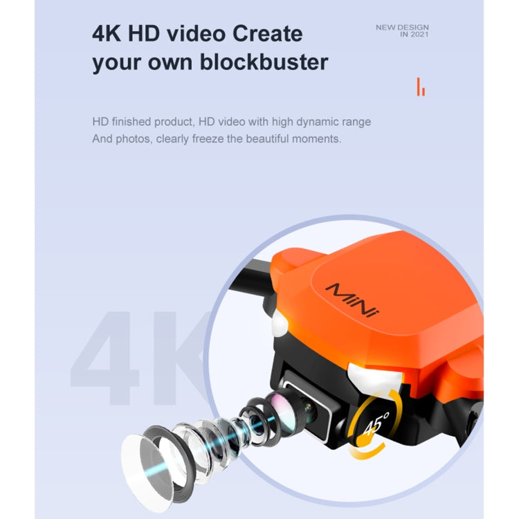 KK9 2.4G 4K Wifi FPV Foldable RC Optical Flow Obstacle Avoidance Quadcopter Toy, Dual Camera (Orange)