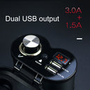 Portable Motorcycle Aluminum Alloy Dual USB Charger Cigarette Lighter (Black)