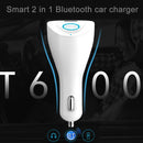 JOYROOM T600 2 in 1 Multifunctional Wireless Bluetooth 2.1A Single USB Port Car Charger + Earphone with Circular LED Indicator Light and Hands-free Call Functions for Cars & Pickups & SUV & Smartphone ... S & MP3 & MP4 and other USB-charged Devices(White)