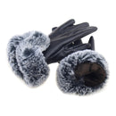 Winter Touch Screen Gloves Ladies Riding Gloves Rex Rabbit Hair Simulation U-shaped Hair PU Leather Warm Gloves