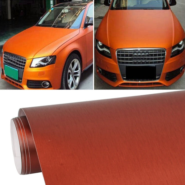 1.52 * 0.5m Waterproof PVC Wire Drawing Brushed Chrome Vinyl Wrap Car Sticker Automobile Ice Film Stickers Car Styling Matte Brushed Car Wrap Vinyl Film (Orange)