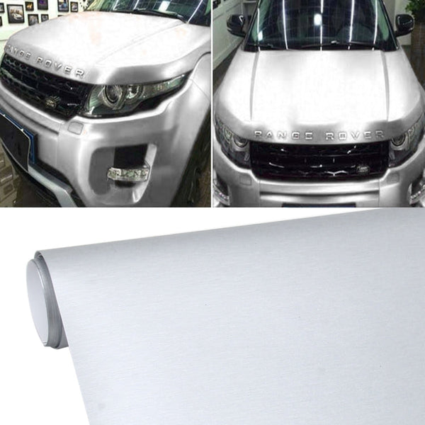 1.52 * 0.5m Waterproof PVC Wire Drawing Brushed Chrome Vinyl Wrap Car Sticker Automobile Ice Film Stickers Car Styling Matte Brushed Car Wrap Vinyl Film (Silver)